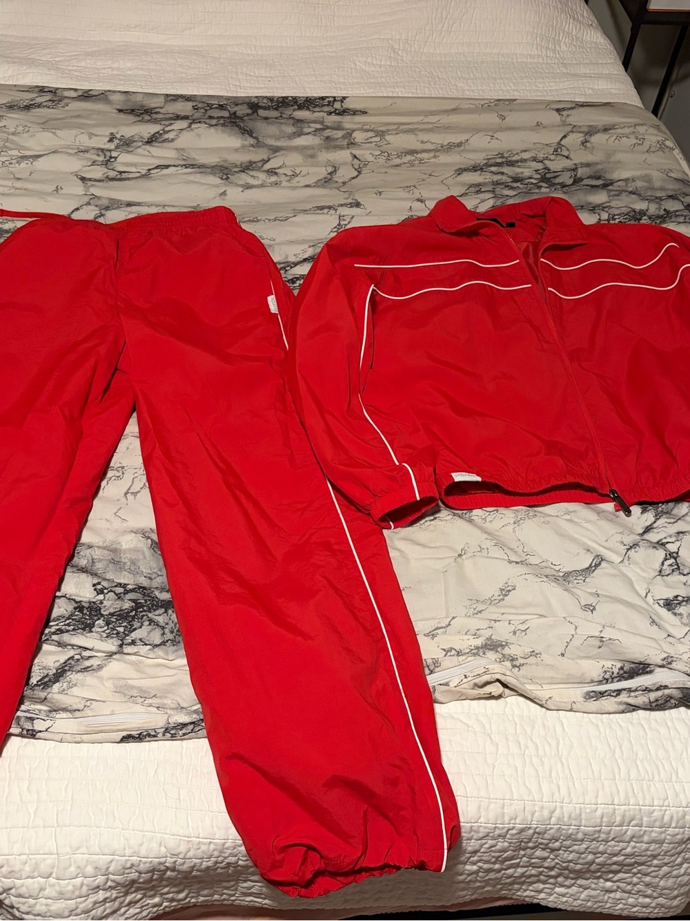 aerie Red Track Jacket and Jogger Set with White Piping